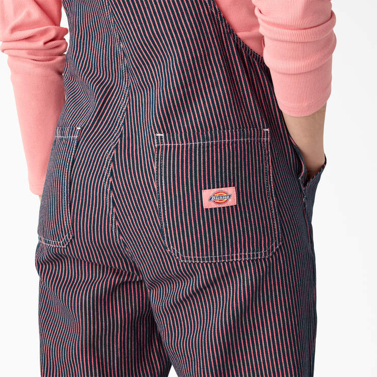 Women’s Regular Fit Hickory Stripe Bib Overalls - Pink/Navy Hickory Stripe (KRS) image number 5