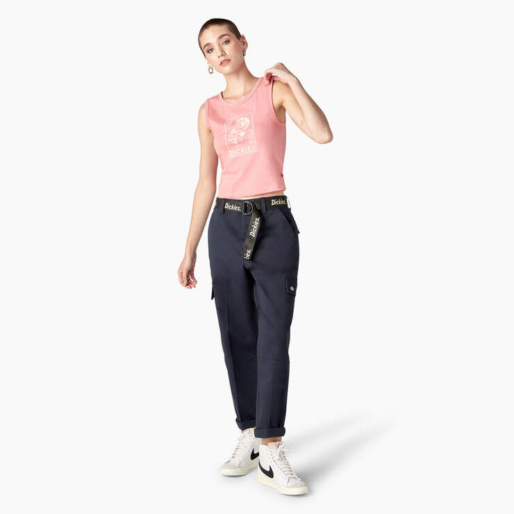 Women's Relaxed Fit Contrast Stitch Cropped Cargo Pants - Dark Navy (DN) image number 4