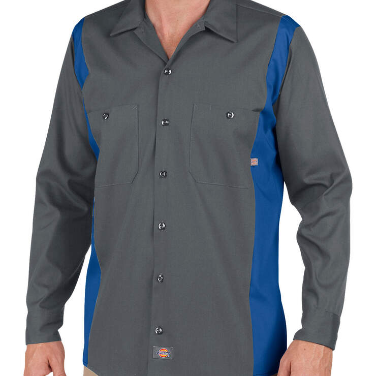 Industrial Color Block Long Sleeve Shirt - Charcoal/Royal Blue (CHRB) image number 1
