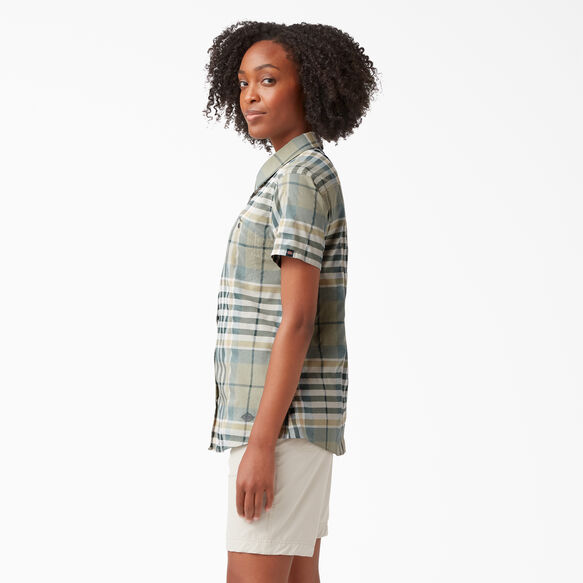 Women&#39;s Cooling Short Sleeve Work Shirt - Green Plaid &#40;1PR&#41;