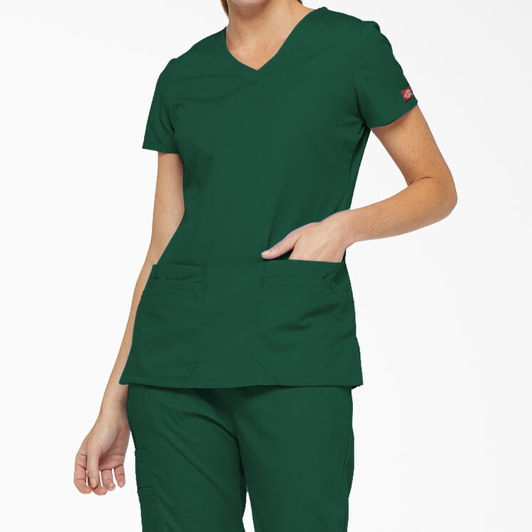 Women&#39;s EDS Signature V-Neck Scrub Top with Pen Slot - Hunter Green &#40;HTR&#41;