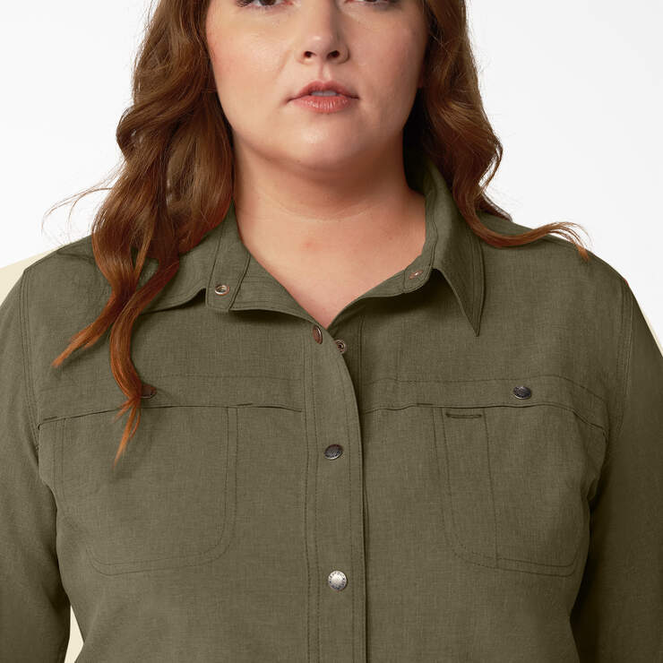 Women's Plus Cooling Roll-Tab Work Shirt - Military Green Heather (MLD) image number 5