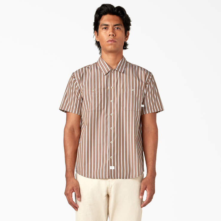Dickies Premium Collection Poplin Service Shirt - Tan/White Stripe (TSW) image number 1