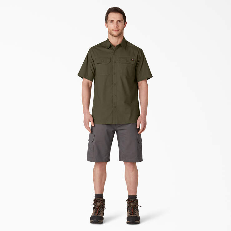 Short Sleeve Ripstop Work Shirt - Rinsed Military Green (RML) image number 7