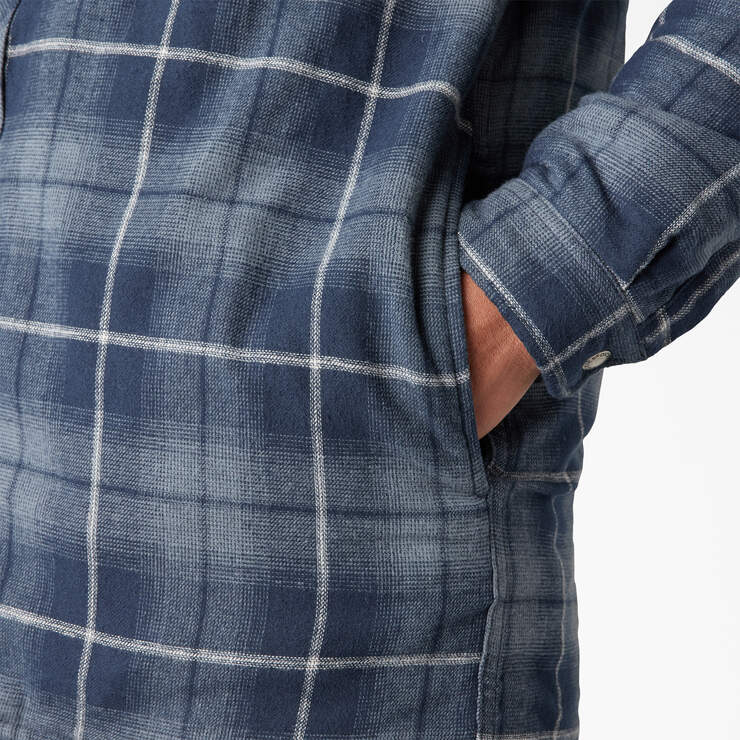 Water Repellent Flannel Hooded Shirt Jacket - Navy Storm Ombre Plaid (C1H) image number 9