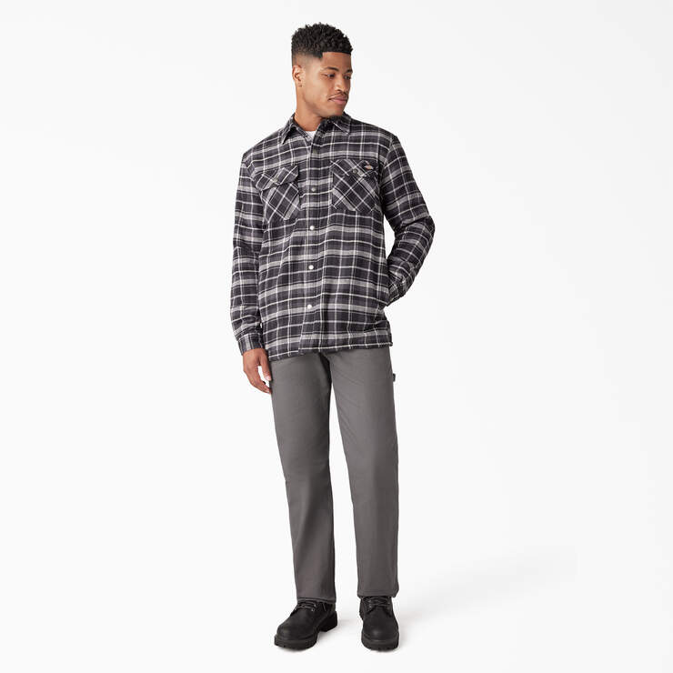 Water Repellent Fleece-Lined Flannel Shirt Jacket - Charcoal/Black Plaid (B1X) image number 5