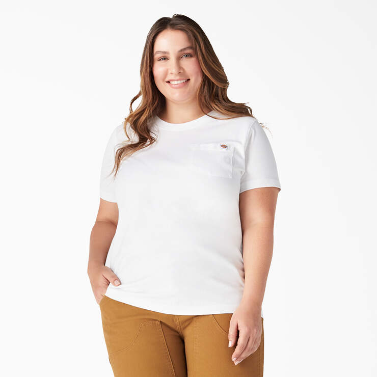 Women's Plus Heavyweight Short Sleeve Pocket T-Shirt - White (WH) image number 1