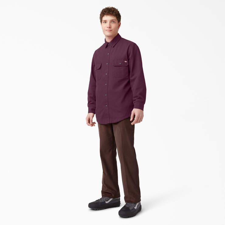 Long Sleeve Flannel-Lined Duck Shirt - Grape Wine (GW9) image number 4