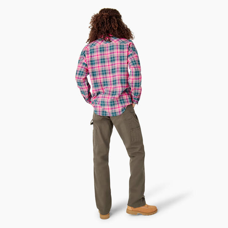Women's Long Sleeve Flannel Shirt - Rosebud Dark Teal Plaid (UPT) image number 6