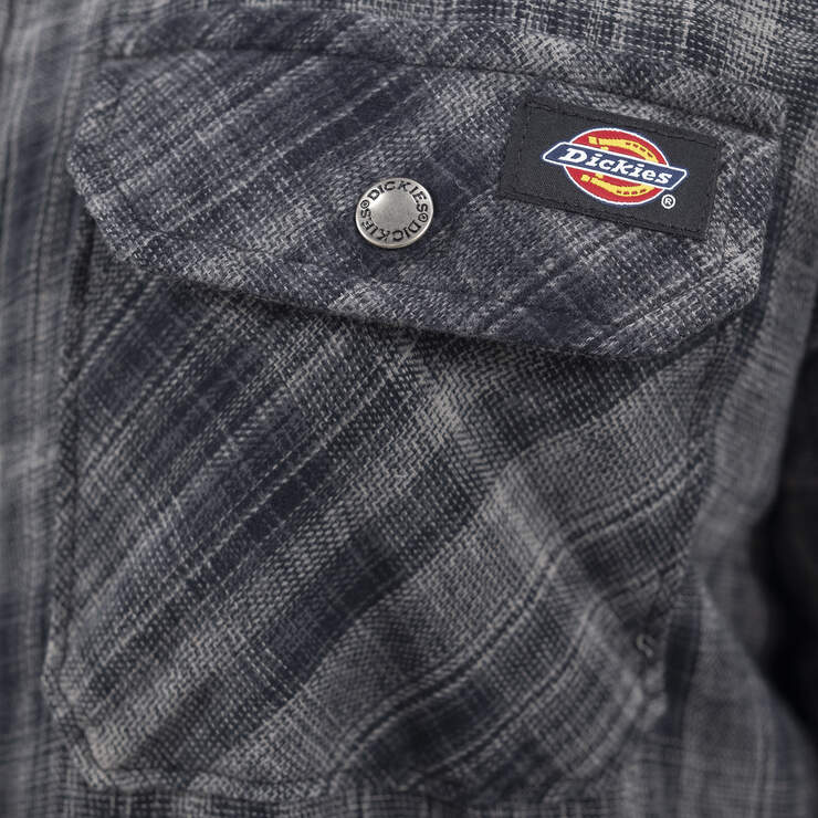 Water Repellent Fleece-Lined Flannel Shirt Jacket - Charcoal/Black Ombre Plaid (A1T) image number 6
