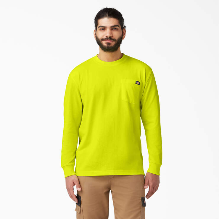 Heavyweight Neon Long Sleeve Pocket T-Shirt - Bright Yellow (BWD) image number 1