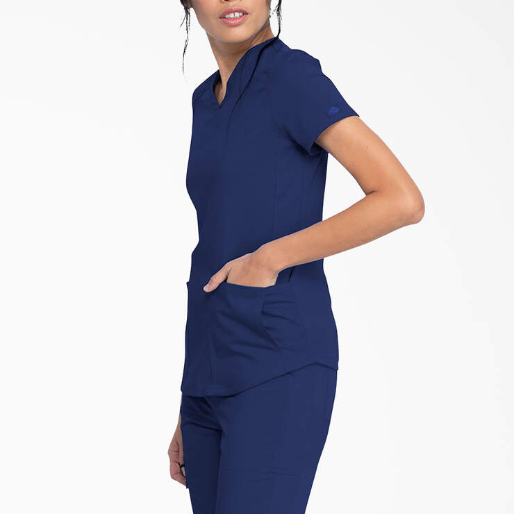 Women's Balance V-Neck Scrub Top with Zip Pocket - Navy Blue (NVY) image number 3