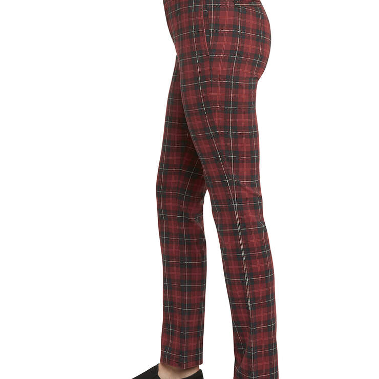 Dickies Girl Juniors' Scottish Tartan Straight Work Pants - Red (RD) image number 3