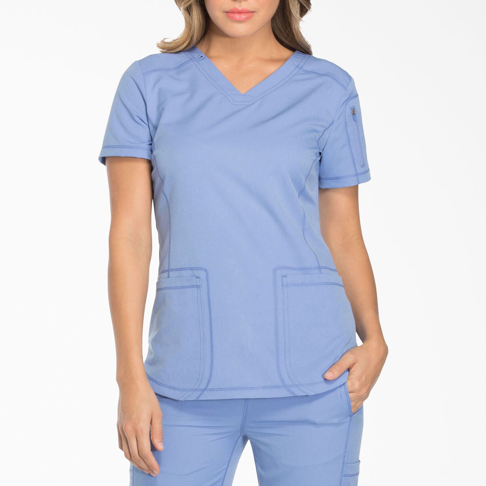 V Neck Top Ceil Blue L Womens Scrubs Dickies