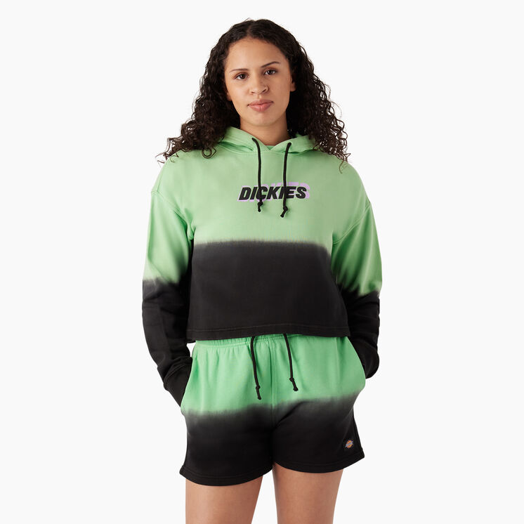 Women&#39;s Cropped Ombre Hoodie - Apple Mint/Black Dip Dye &#40;AMD&#41;