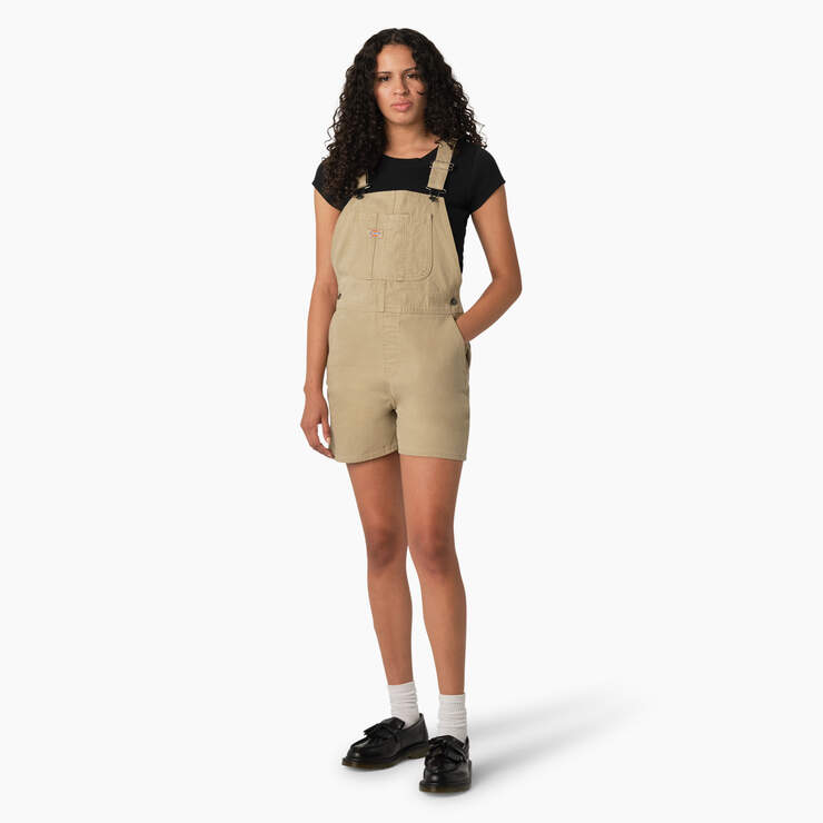 Women's Relaxed Fit Duck Bib Shortalls - Stonewashed Desert Sand (SDS) image number 1