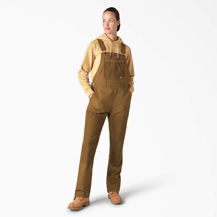 Women’s Relaxed Fit Waxed Canvas Bib Overalls - Brown Duck (BD) image number 1