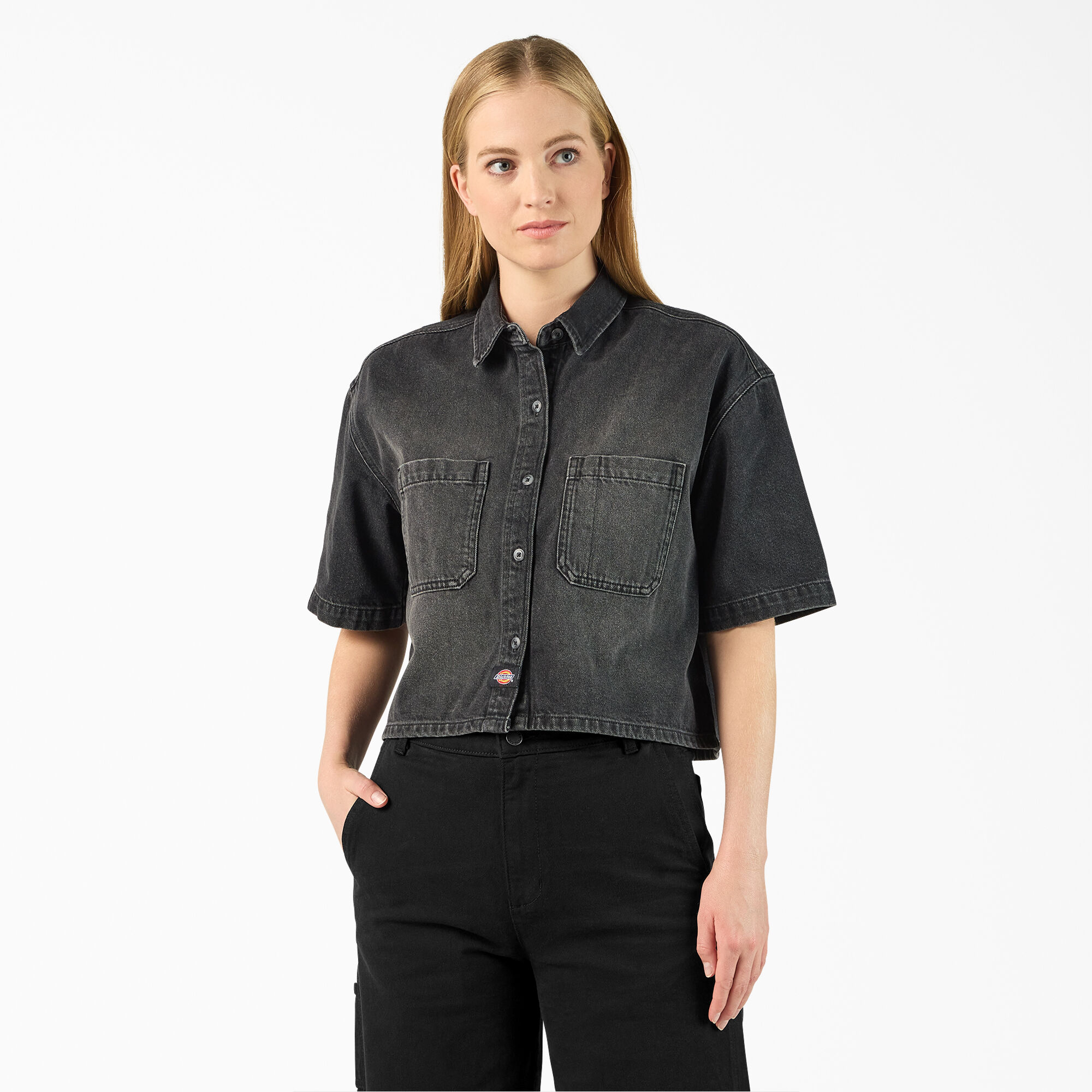 売れ筋商品|||ディッキーズ シャツ レディース トップス WORK SHIRT CROPPED - Button-down blouse - black Women's Cropped Work Shirt - Dickies US