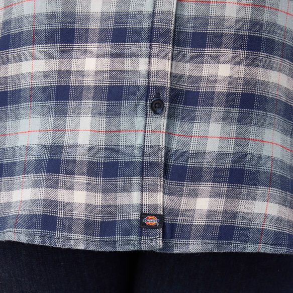 Women&#39;s Plus Long Sleeve Plaid Flannel Shirt - Clear Blue/Navy Ombre Plaid &#40;C1F&#41;