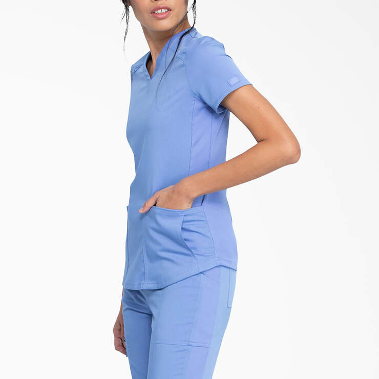 Women's Balance V-Neck Scrub Top with Zip Pocket - Ceil Blue (CBL) image number 3