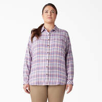 Women's Plus Long Sleeve Plaid Flannel Shirt - Grapeade/Orchard Plaid (B2J)