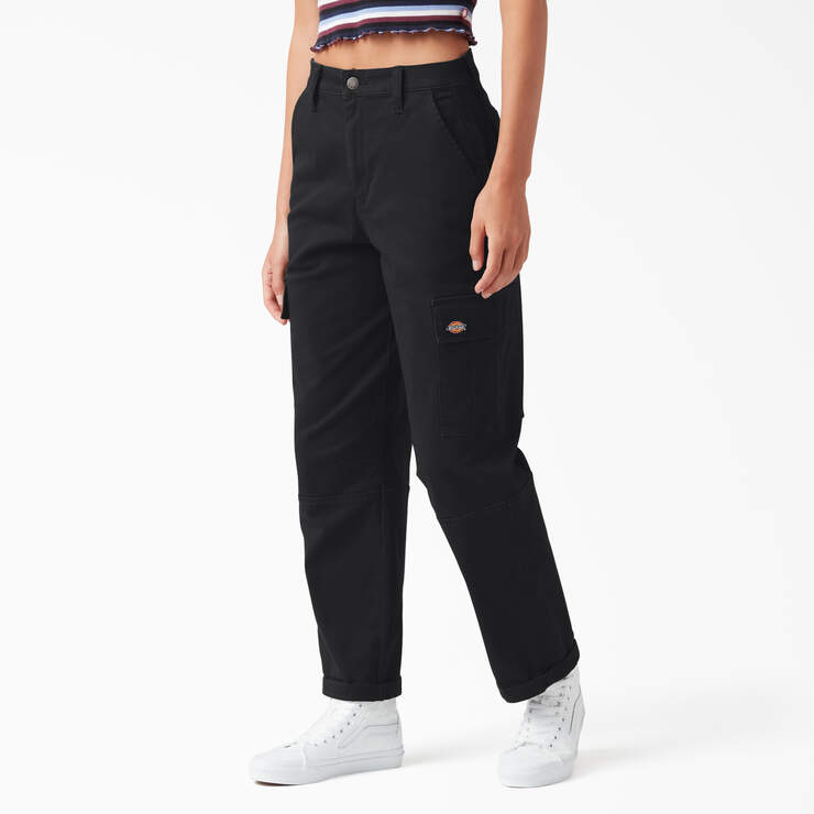 Women's Relaxed Fit Cropped Cargo Pants - Black (BKX) image number 1