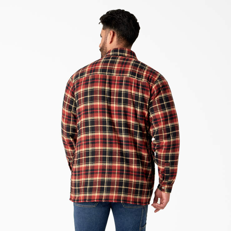 Water Repellent Fleece-Lined Flannel Shirt Jacket - Brick/Black Plaid (B2F) image number 2