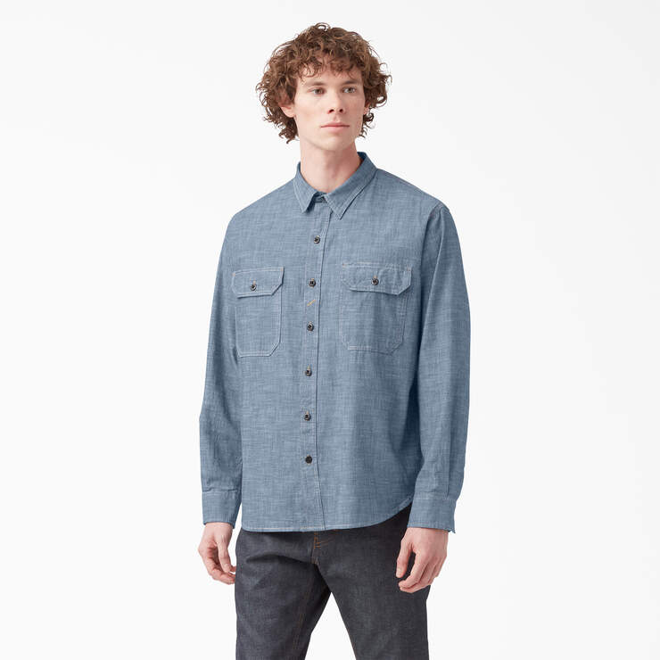 Dickies 1922 Long Sleeve Work Shirt - Rinsed Blue Chambray (RBLC) image number 1