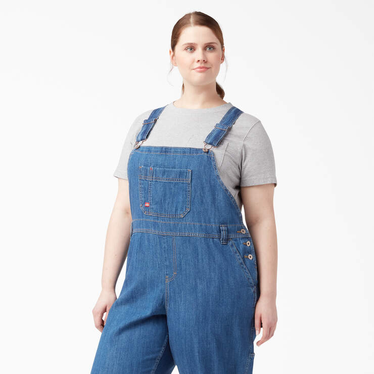 Women's Plus Relaxed Fit Bib Overalls - Stonewashed Medium Blue (MSB) image number 4