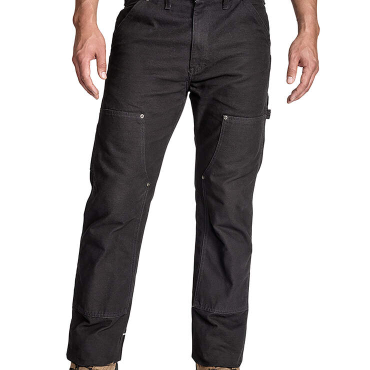 Relaxed Fit Straight Leg Double Front Duck Work Pants - Rinsed Black (RBK) image number 1