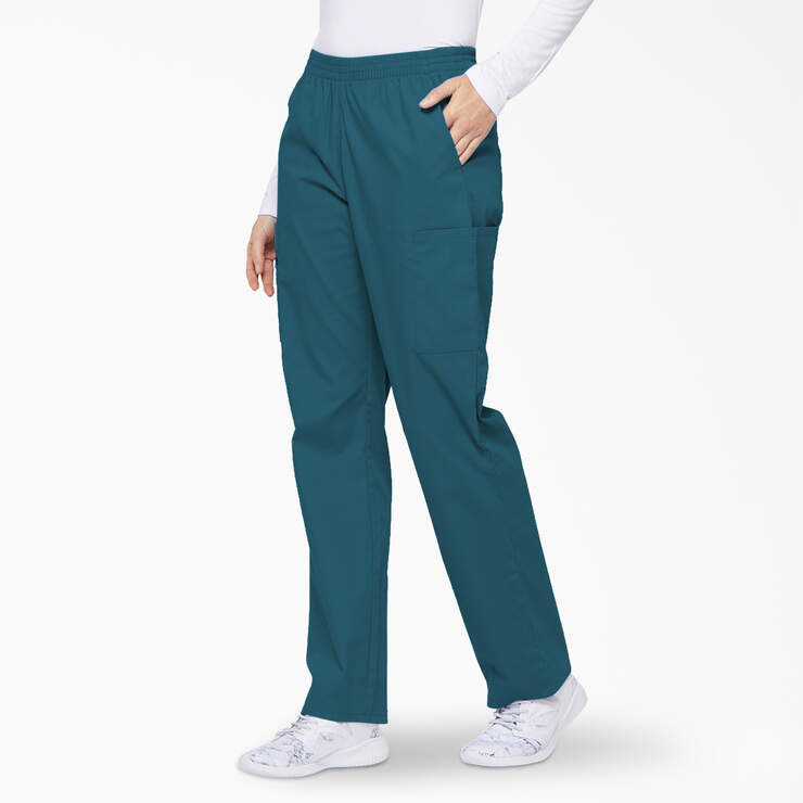 Women's EDS Signature Tapered Leg Cargo Scrub Pants - Caribbean Blue (CRB) image number 3