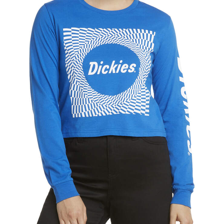 Dickies Girl Juniors' Long Sleeve Check Swirl Cropped T-Shirt - Electric Blue (EB) image number 1