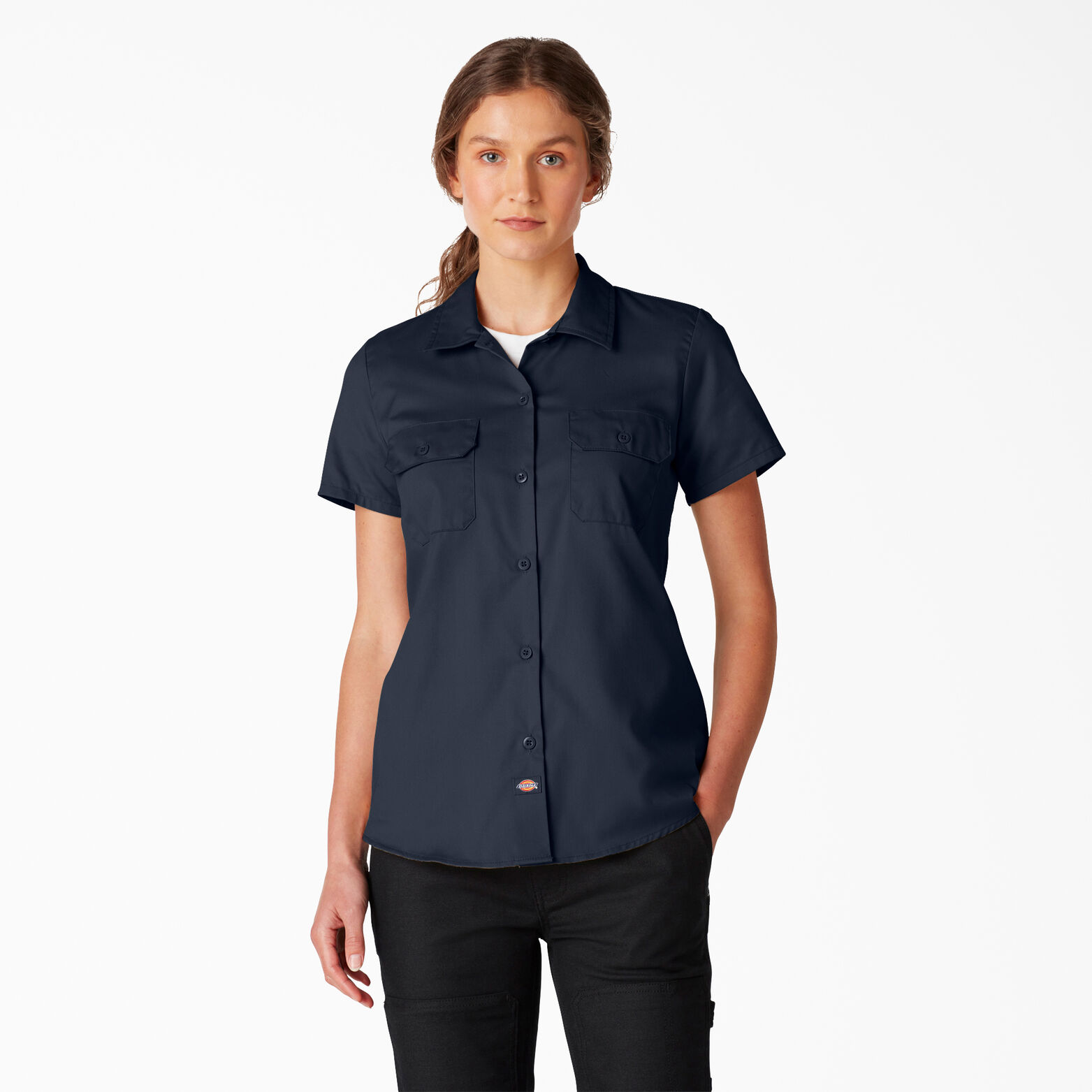 Dickies Women's Short-Sleeve Flex Work Shirt, Dark Navy