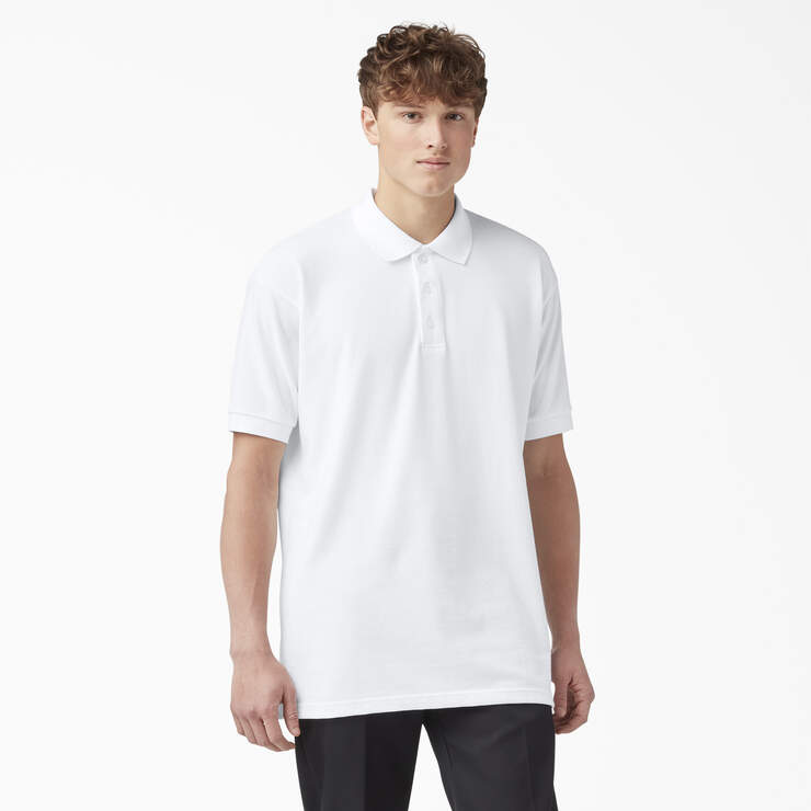 Adult Size Piqué Short Sleeve Polo - White (WH) image number 1