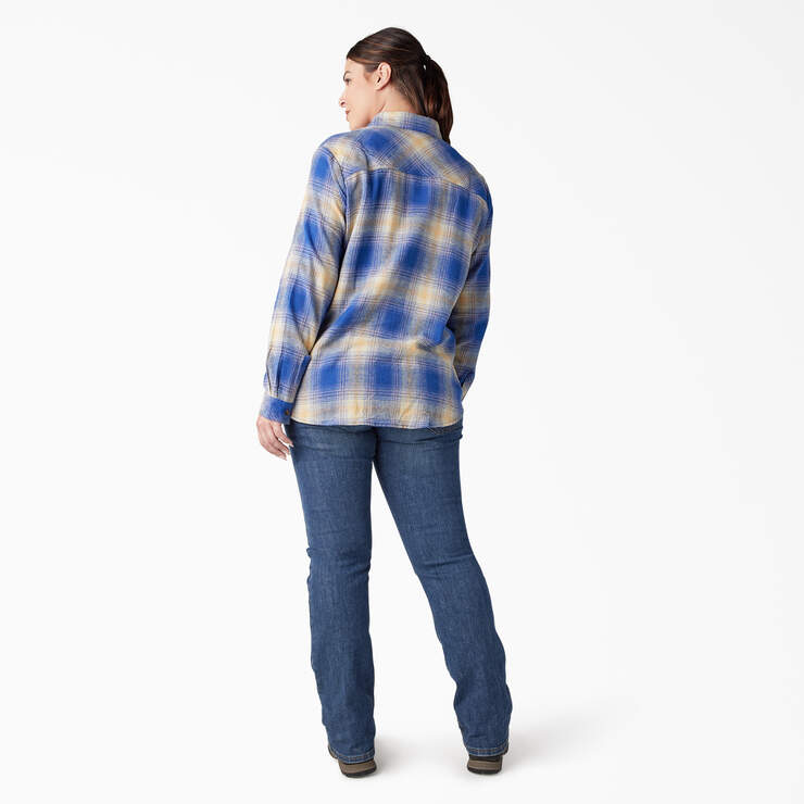 Women's Plus Long Sleeve Plaid Flannel Shirt - Surf Blue/Fireside Ombre Plaid (C1J) image number 6