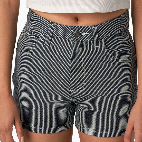 Women&#39;s High Waisted Hickory Stripe Carpenter Shorts, 3&quot; - Hickory Stripe &#40;HS&#41;