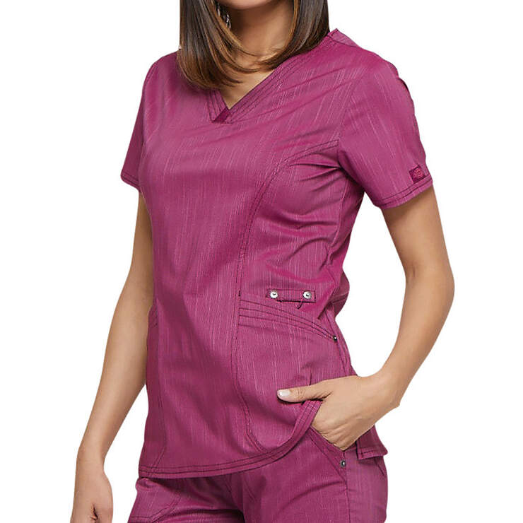 Women's Advance Two-Tone Twist V-Neck Scrub Top - Sangria Red (SGR) image number 3