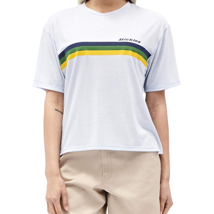 Dickies Girl Juniors' Tomboy Rainbow Chest Striped Short Sleeve T-Shirt - Baby Blue (BBL) image number 1