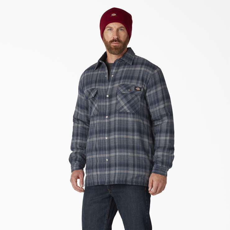 Water Repellent Fleece-Lined Flannel Shirt Jacket - Dark Navy Dark Denim Plaid (R2P) image number 1