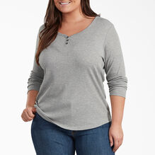 Women&#39;s Plus Long Sleeve Henley Shirt - Graphite Gray &#40;GAD&#41;