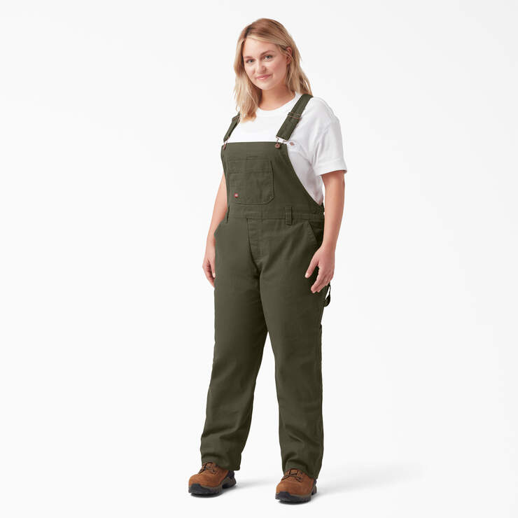 Women's Plus Relaxed Fit Bib Overalls - Rinsed Moss Green (RMS) image number 1