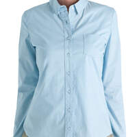 Dickies Girl Juniors' Poplin Long Sleeve Button Down Shirt - Baby Blue (BBL)