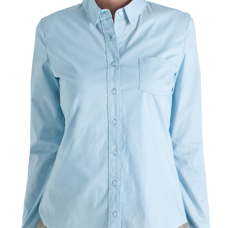 Dickies Girl Juniors' Poplin Long Sleeve Button Down Shirt - Baby Blue (BBL) image number 1