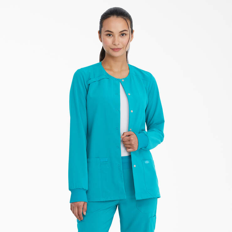 Women's EDS Essentials Snap Front Scrub Jacket - Teal Blue (TLB) image number 1