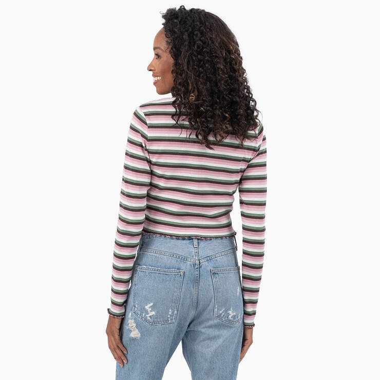 Women's Striped Long Sleeve Cropped T-Shirt - Green Fox Baby Stripe (GSX) image number 2
