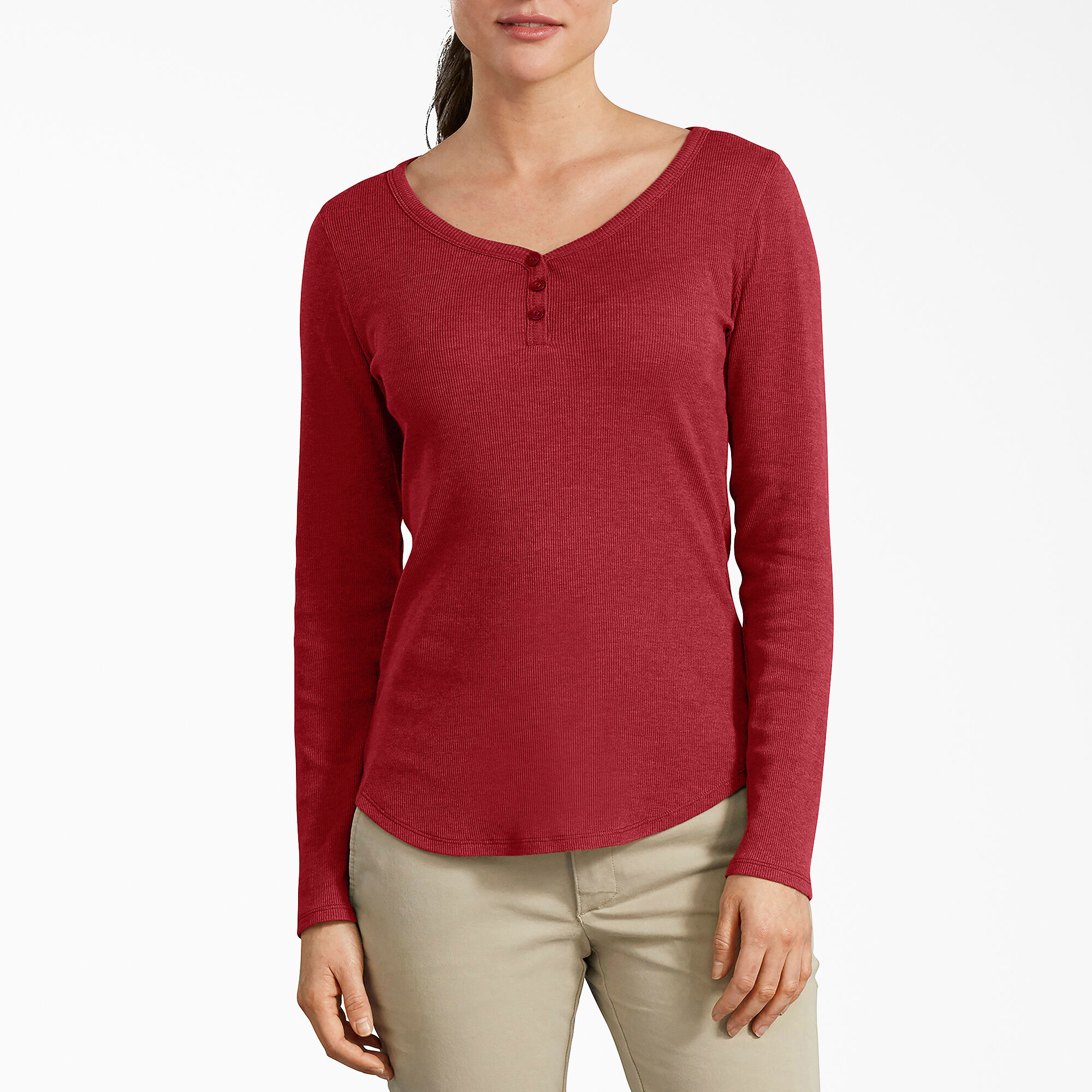 red henley shirt women's