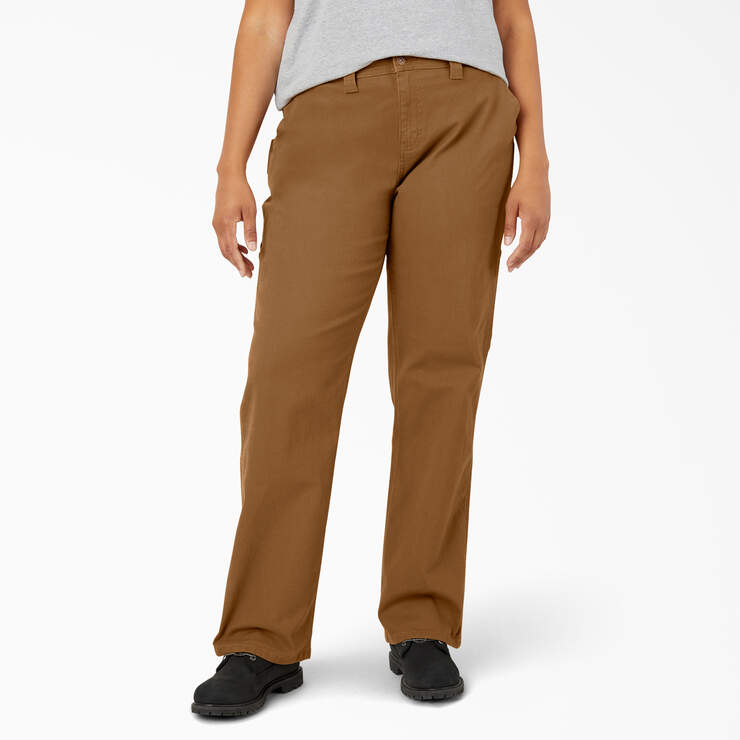 Women's Plus FLEX Relaxed Straight Fit Duck Carpenter Pants - Rinsed Brown Duck (RBD) image number 1