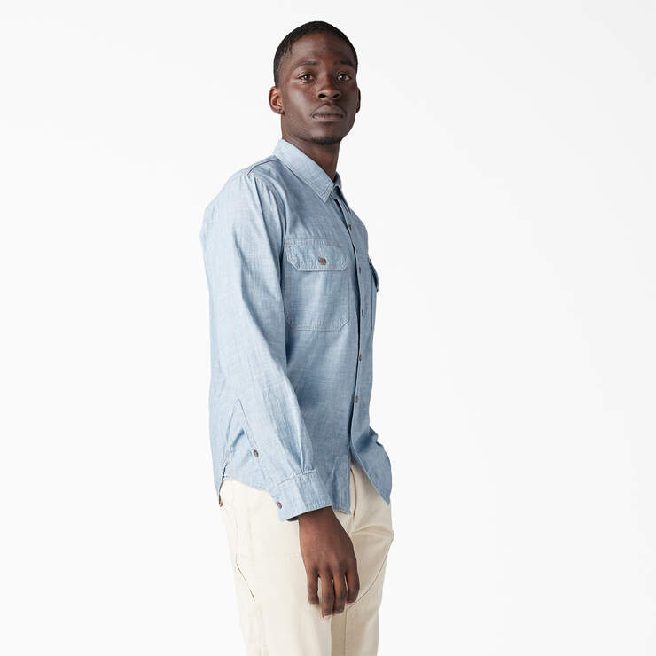 Dickies 1922 Long Sleeve Work Shirt - Bleach Blue Chambray (BBLC) image number 4