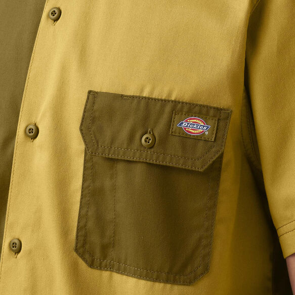 Twill Button-Up Short Sleeve Work Shirt - Rinsed Military/Moss Green &#40;R2G&#41;