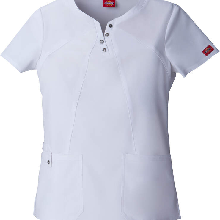 Women's Xtreme Stretch Notched Round Neck Scrub Top - White (DWH) image number 1